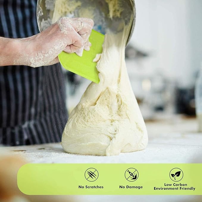 SURDOCA Dough Scraper Bench Scraper - 3P 7.1x4.9" Plastic Flexible Bowl Scraper, Sharp Edge & Angles Cake Scraper. Non-Slip Bakeware Decorating Tools Sculpting & Modeling Tools - Pure Green