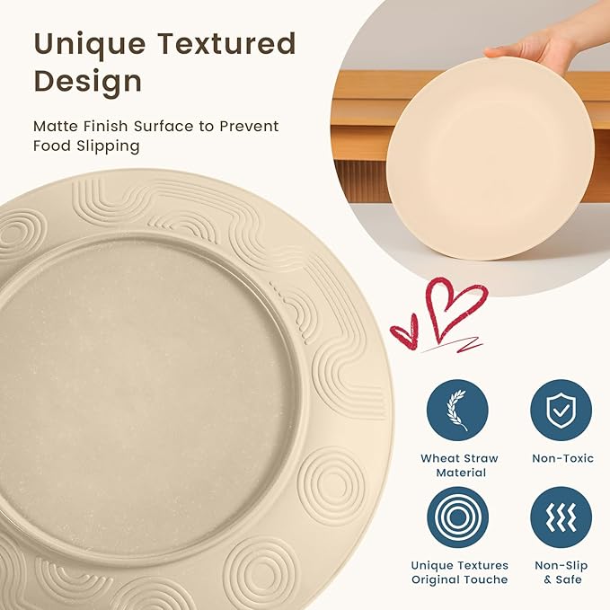 Homienly Premium Wheat Straw Dinnerware Sets, Lightweight & Unbreakable Plates and Bowls Sets,Cups,Service for 4,Dishwasher and Microwave Safe 16 PCS Dish Sets for Home,Camping- Beige