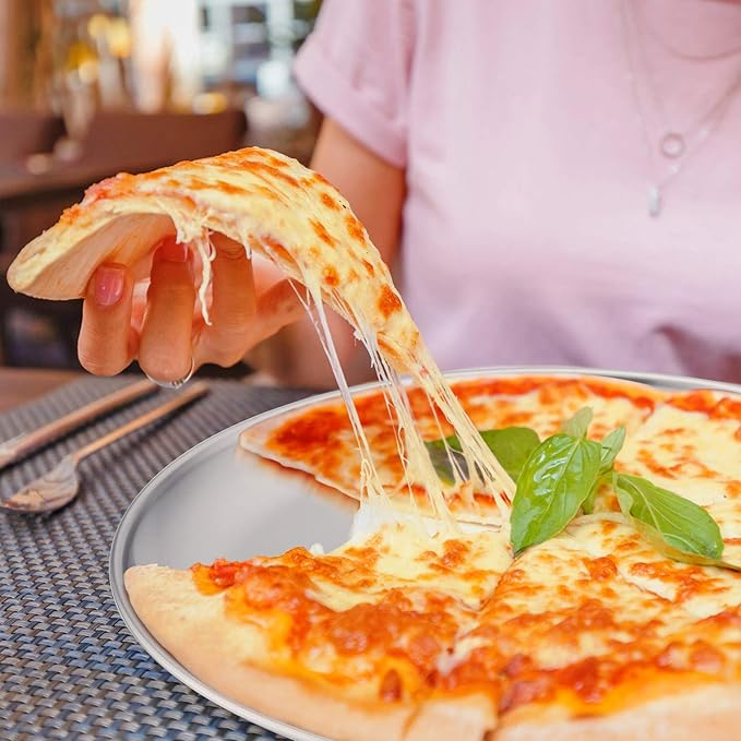 P&P CHEF Pizza Pan Bakeware for Home Kitchen, Stainless Steel Pizza Tray for Baking Pizza, Healthy & Reusable & Easy Clean, Oven & Freezer Safe, 12 Inch & Silver