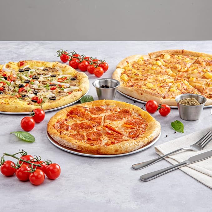 Restaurantware Met Lux 10 Inch Commercial Pizza Pan 1 Coupe Style Pizza Cooking Tray - Heavy-Duty 18-Gauge Aluminum Round Baking Tray Oven-Baking For Pizzas & More