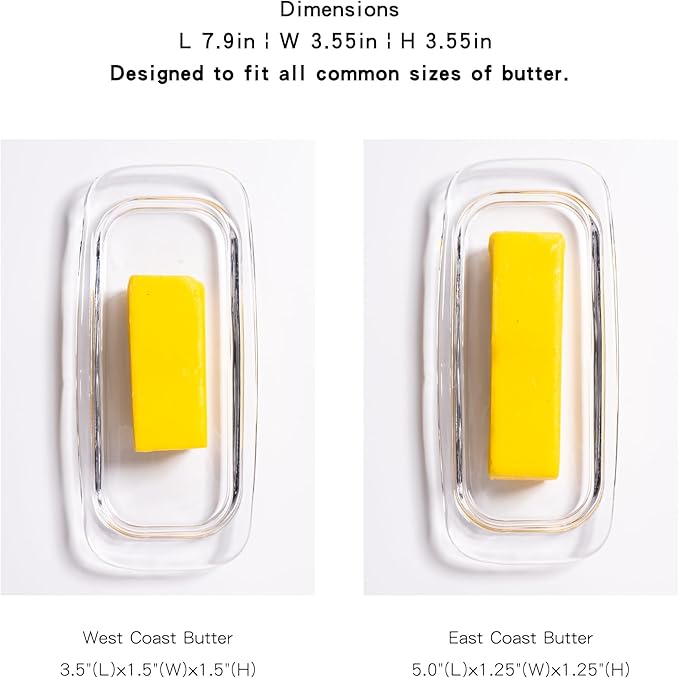 Glass Butter Dish with Cover, Clear Crystal Butter Holder Tray with Lid for Countertop Refrigerator