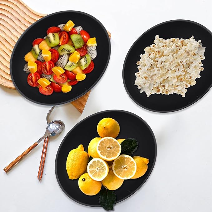 65 OZ Large Salad Bowls, Unbreakable Wheat Straw Bowls Set 4 PCS, Large Plastic Bowl Reusable, Microwave & Dishwasher Safe Kitchen Bowl for Salad, Cereal, Soup and Popcorn (Black)