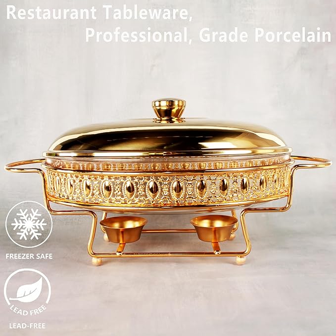 Casserole Dish 11.5" x 8" Glass Baking Dish with Stainless steel Lid and rack, Golden oval 2 Qt Baking Pan For Casserole & Lasagna, Microwave Dishwasher Freezer Oven Safe