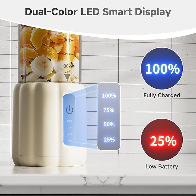 COKUNST 17Oz Portable Blender with 6 Blades, USB-C Rechargeable Personal Smoothie Maker for Shakes & Juices, Compact Mini Mixer for Home, Office & Travel
