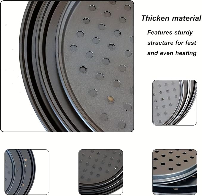 Round Pizza Pans with Holes 8 Packs Nonstick Carbon Steel Pizza Tray for Oven, 9/10/11/12 Inch
