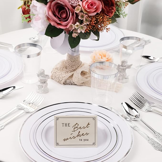 WDF 60PCS Silver Plastic Plates Disposable - Silver Plates Include 30 PCS 10.25inch Silver Dinner Plates and 30PCS 7.5inch Silver Salad Plates for Wedding & Party