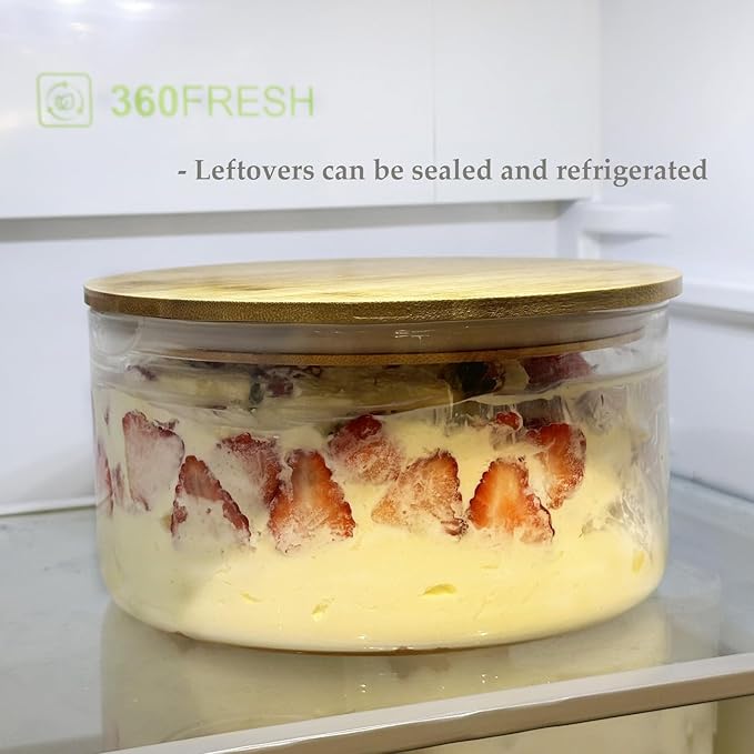 104oz Large Glass Trifle Bowl with Lid, Modern Design Clear Glass Round Dessert Centerpiece Serving Bowl for Laying Ice Cream Cakes, Salad, Fruit, Microwave & Dishwasher Safe