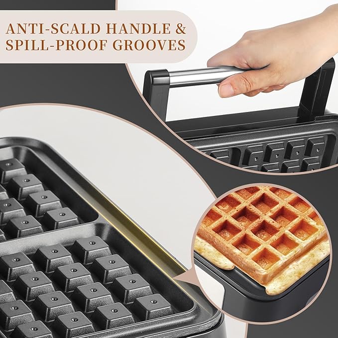 Waffles Maker Waffle Iron, 4 Belgian Square Waffle Maker, Belgian Waffle Maker Thick with Non-stick Plate, Breakfast Waffle Machine Make Waffle in Minutes, 3 Browning Level, 1200W