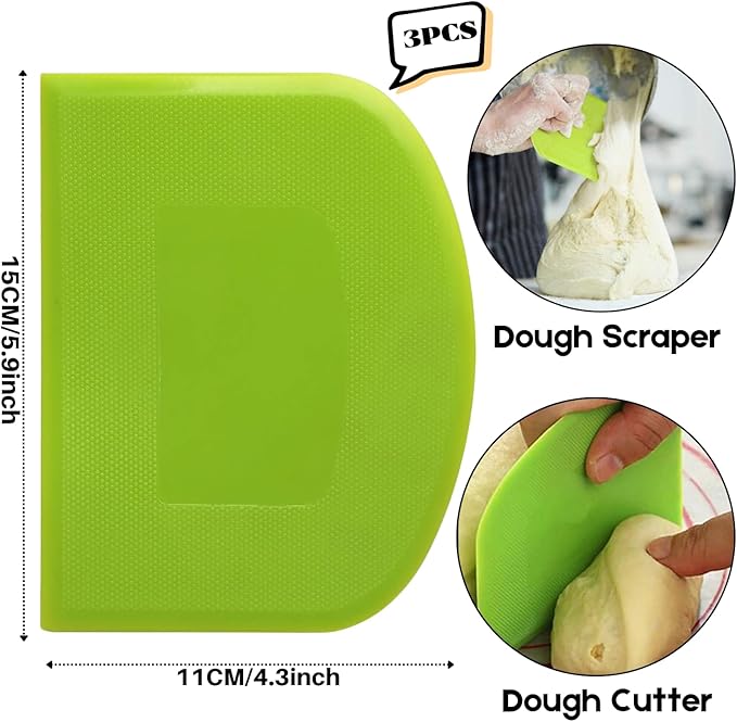 SURDOCA Dough Scraper Bench Scraper - 3P 5.9x4.3" Plastic Flexible Bowl Scraper, Sharp Edge & Angles Cake Scraper. Non-Slip Bakeware Decorating Tools Sculpting & Modeling Tools - Blue+Green+Blue