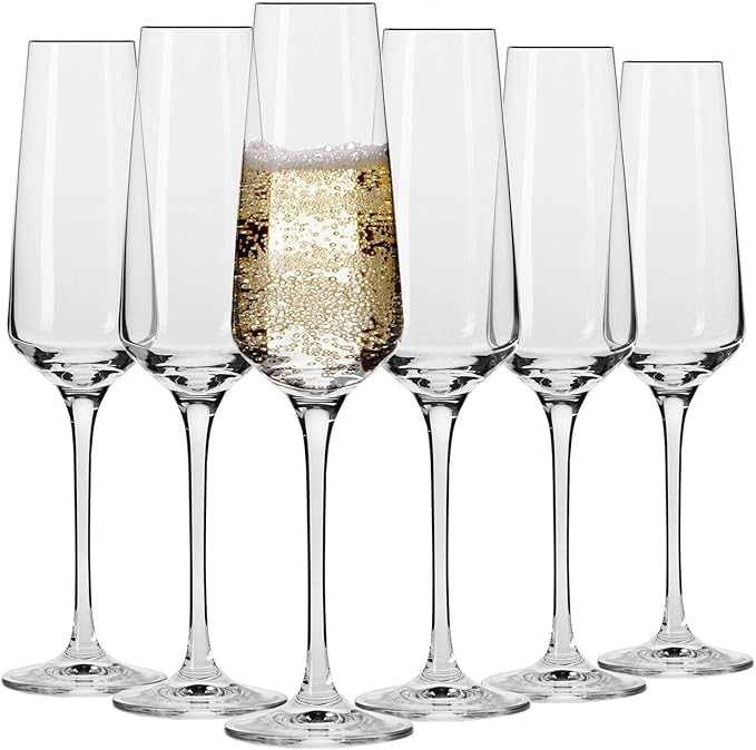 Krosno Crystal Champagne Flute Glasses, Set of 6, 6.1 oz, Avant-Garde Collection, Classic Shape for Timeless Style, Ideal for Mimosas, Prosecco, Sparkling Wine, Dishwasher Safe, Made in Europe