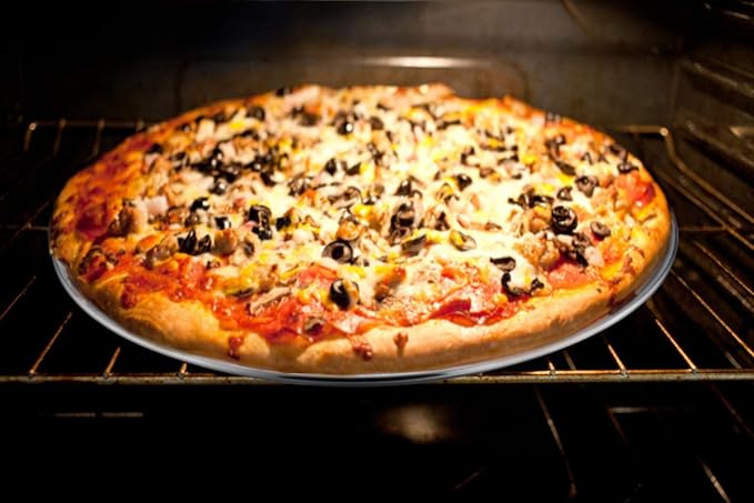 TeamFar Pizza Pan, 13.4 inch Stainless Steel Pizza Pan Set Large Pizza Oven Pans Tray for Baking Serving, Healthy & Heavy Duty, Dishwasher Safe & Easy Clean- 3 Piece