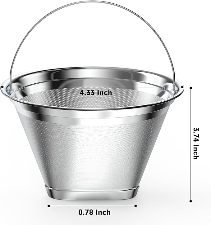 Stainless Steel Reusable Coffee Filter Compatible with Ninja Coffee Maker, 4 Cone Coffee Filters Coffee Basket, Permanent Coffee filters fit for Ninja CFP201 CFP300