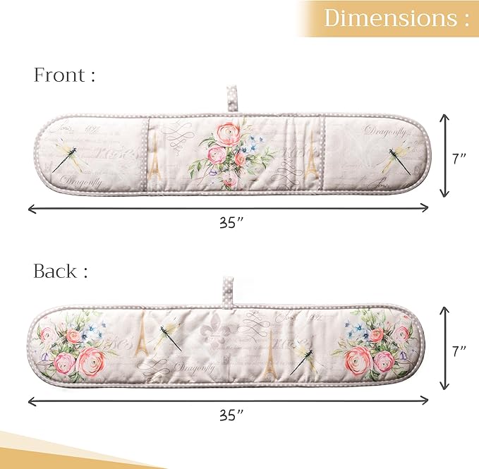 Maison d' Hermine Double Oven Mitts 100% Cotton 7"x35" Double Oven Mitt Heat Resistant BBQ Cooking Gloves with Loop, Baking, Grilling, Home, Kitchen, Handling Hot Pans Spring Summer (Champ De Mars)