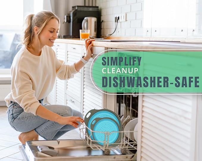 Ultimate Kitchen Strainers Set of 2 - Collapsible Silicone Colanders For Easy Storage by Comfify - Use with Pasta & Veggies or as a Fruit or Berry Bowl with Strainer - Irreplaceable for Campers - Blue