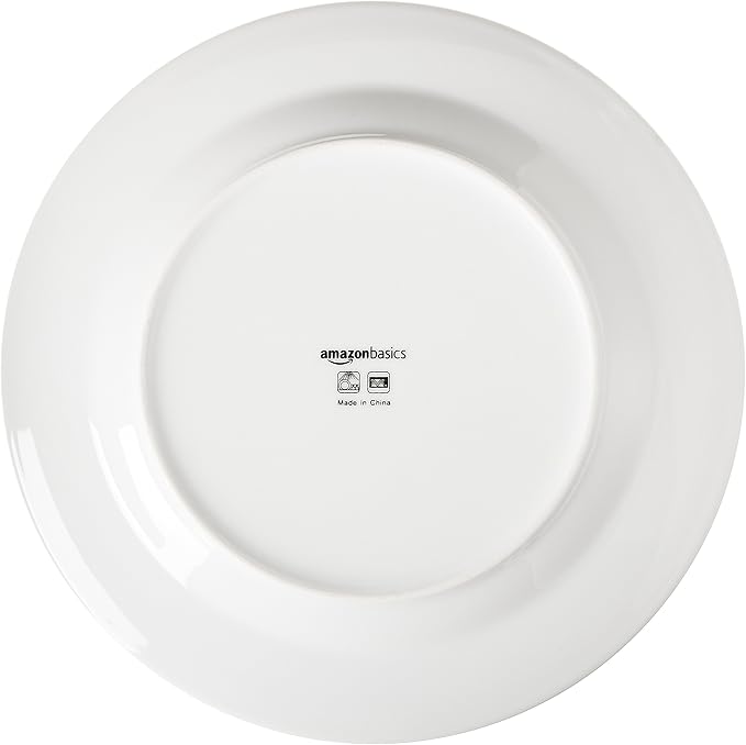 Amazon Basics 6-Piece White Dinner Plate Set, 10.5 inches