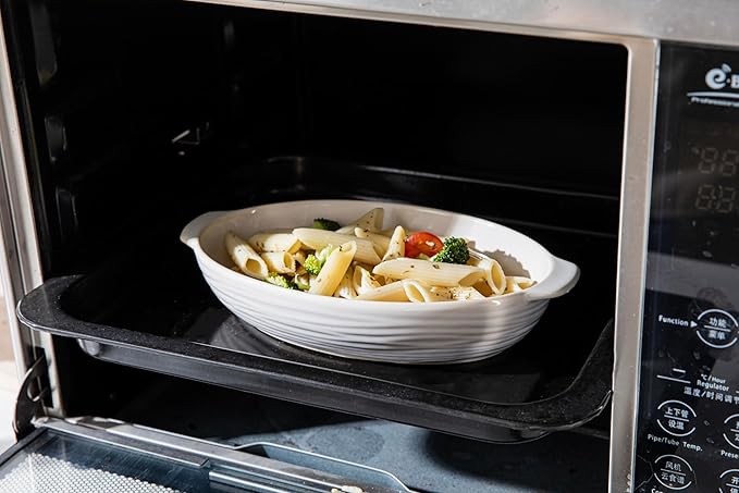 Casserole Dishes for Oven, 12 Oz Ceramic Baking Dish, 9 x 8 inch Oval Deep Lasagna Pan, Porcelain Baking Pan with Handles, White Bakeware Au Gratin Pans, Housewarming Gift, Dishwasher Safe