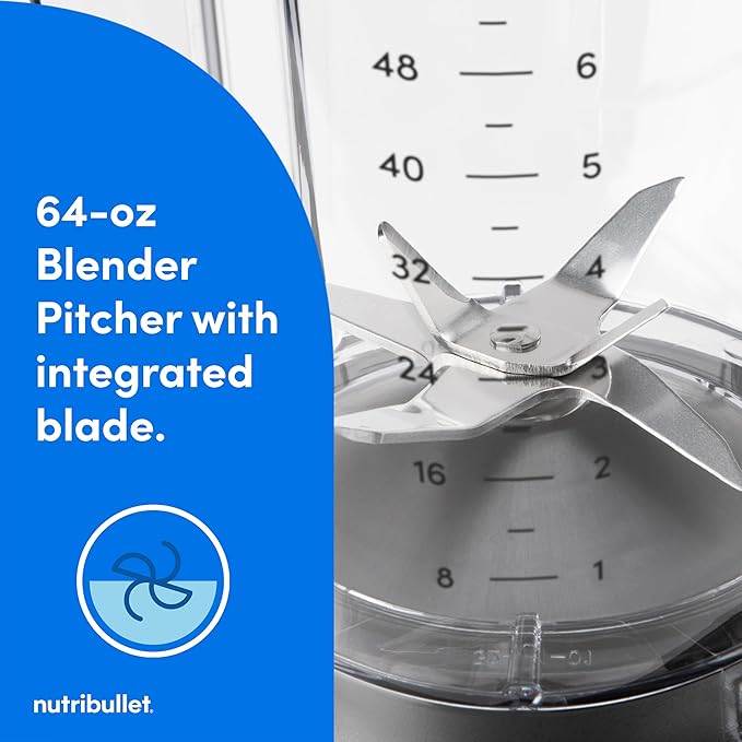 nutribullet® SmartSense Blender Combo, 1400W, 64oz Pitcher, 32oz & 24oz Cups, 5-Speed, Smoothies, Ice and Frozen Fruit, Nut Milk, Soup, Matte White, NBF50700AW