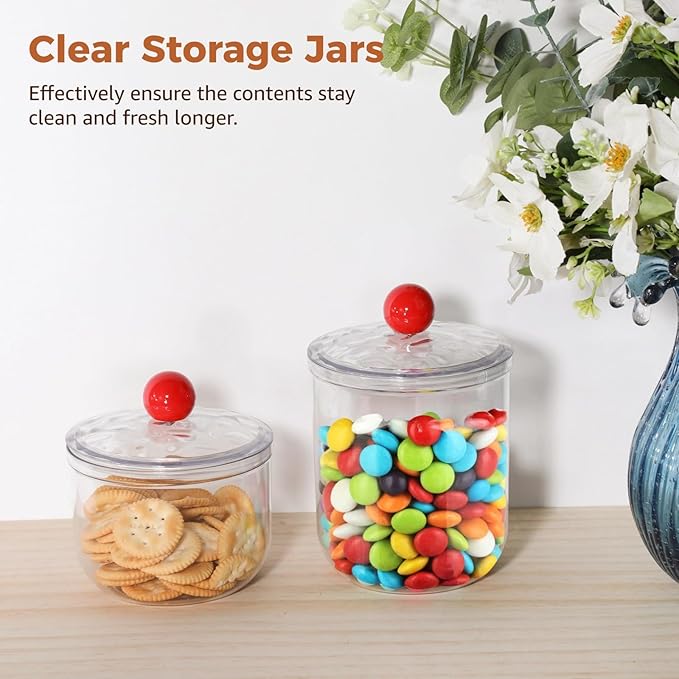 2 Pcs Plastic Candy Jars, Clear Storage Containers with Lids, Airtight Food Storage Canisters, Wide Mouth Apothecary Jars, Kitchen Organization Containers, 47 oz & 30 oz