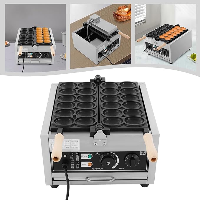 1800W Commercial Egg Bubble Waffle Maker, 12 Grids Electric Waffle Maker Non-Stick Stainless Steel Belgian Waffle Iron w/Time & Temper Adjustable|180°Rotating, Large Waffle Machine for Restaurant