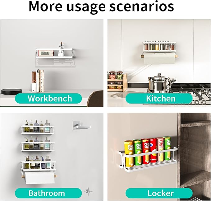 3 Pack White Spice Racks Wall Mount With Paper Towel Holder and Hooks for hanging,Space Saving Spice Rack Organizer for Spice Jars and Seasonings, Spice Organization for Cabinet, Pantry