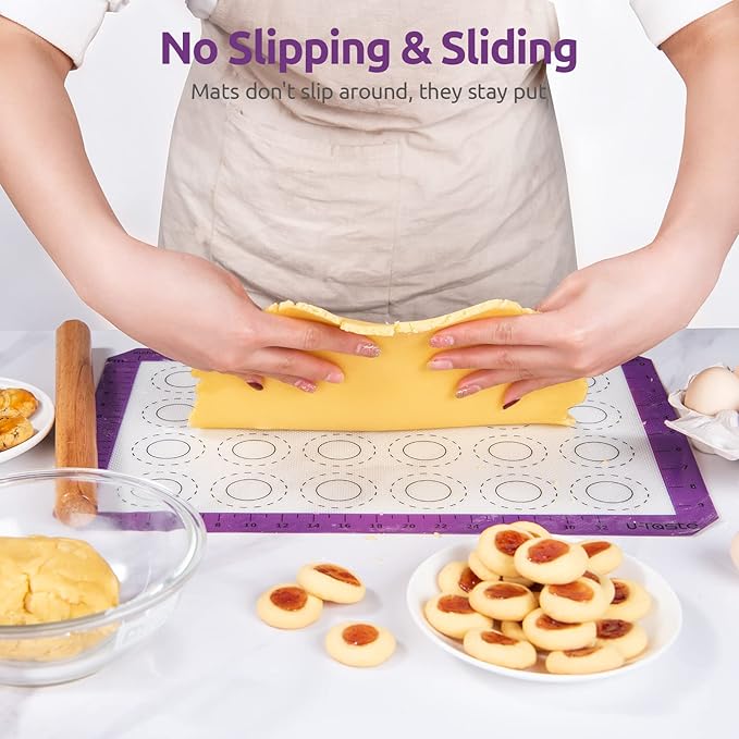U-Taste 446ºF Heat Resistant Macaron Silicone Baking Mat, Non Stick Reusable Cookies Pastry Sheet Liner with Edge Enhancement Circle Measurement for Oven (Half Sheets Size, Pack of 2, Purple)
