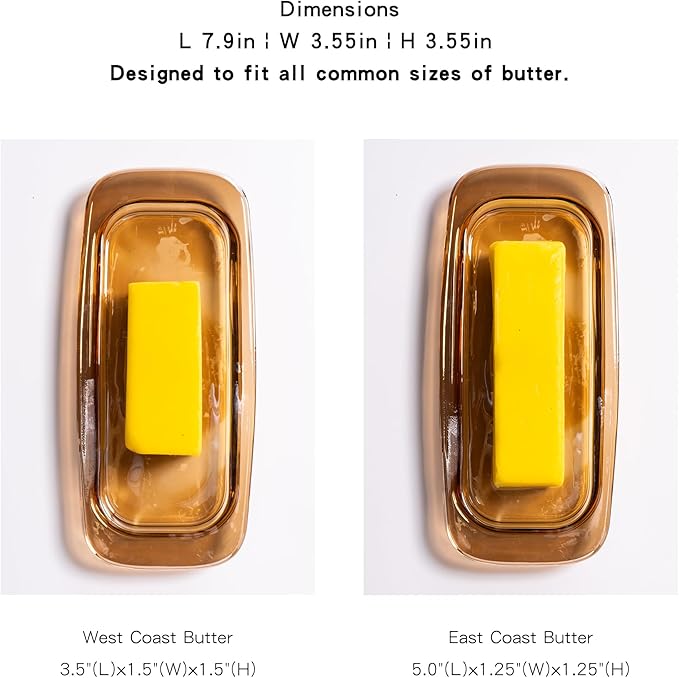 Glass Butter Dish with Lid for Countertop, Champagne Crystal Covered Butter Holder Tray Container(7.9*3.55 in)