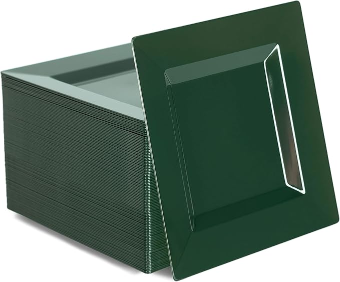 100 Pack Green Plastic Square Dessert Plates, 6.5" Disposable Salad Plates Heavy Duty Plates for Party, Wedding, Christmas, Easter