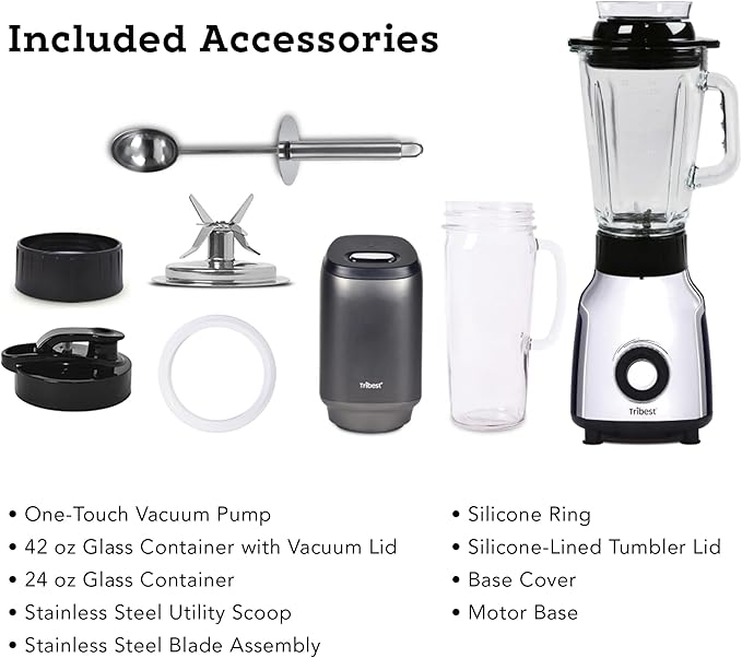 Tribest Glass Personal Vacuum Blender PBG-5001-A Antioxidation Vacuum Blender