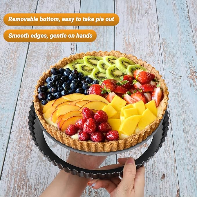 Beasea Tart Pan 9 Inch Removable Bottom, Non Stick Tart Pan with Removable Bottom Round Pie Pan for Baking
