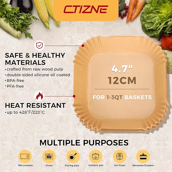 Air Fryer Liners Disposable - 100Pcs 4.7In Square Parchment Paper for Air Fryer, Non-Stick Oilproof Baking Paper Sheets for 1-3 QT Airfryer Basket