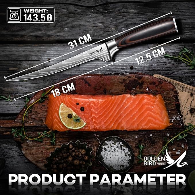 Golden Bird Professional Boning Knife - Hand Forged Fish Fillet Knife, 7" Meat Knives HC Steel Deboning Knives for Meat Poultry Cutting with Curved Sharp Edge, Gifts for Men