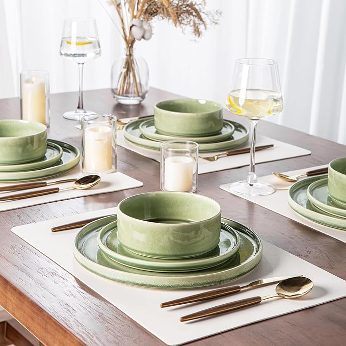 AmorArc Ceramic Dinnerware Sets, Handmade Reactive Glaze Stoneware Plates and Bowls Sets,Highly Chip and Crack Resistant | Dishwasher & Microwave Safe Dishes Set, Service for 6 (18pc)