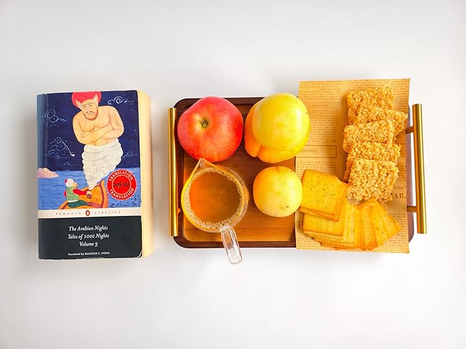 Bamboo Serving Tray with Gold Handles - Small Wood Serving Tray for Breakfast in Bed, Coffee Table, Dinner & bar - Decorative Bed Table Tray for Kitchen or Bedroom(11.8" x 7.5" x 2")