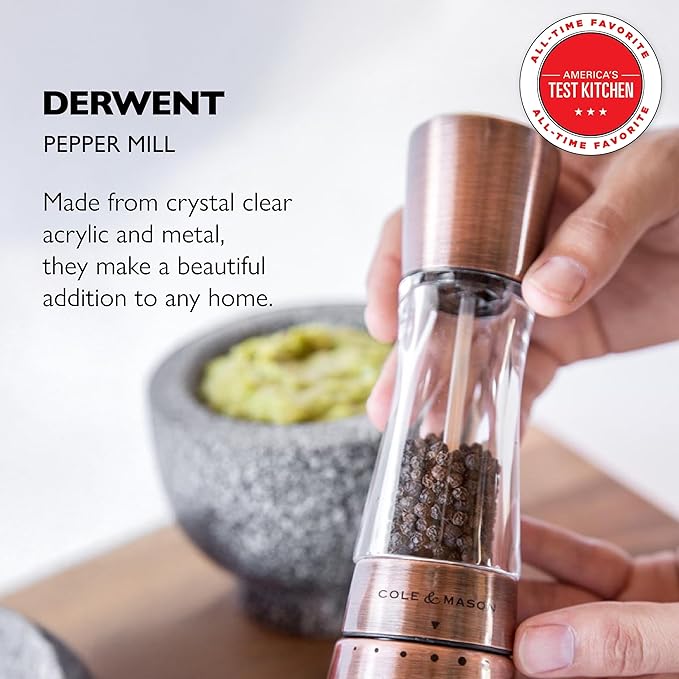 COLE & MASON Derwent Pepper Grinder - Copper Mill Includes Gourmet Precision Mechanism and Premium Peppercorns