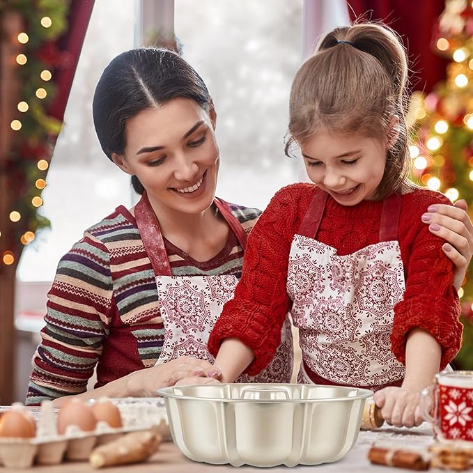 Onader 2 Pack Gold Cake Pan, Nonstick 10 Inch Round Fluted Tube Pans for Baking Pound Cakes, 10 Cups Large Heavy Duty Carbon Steel Baking Mold