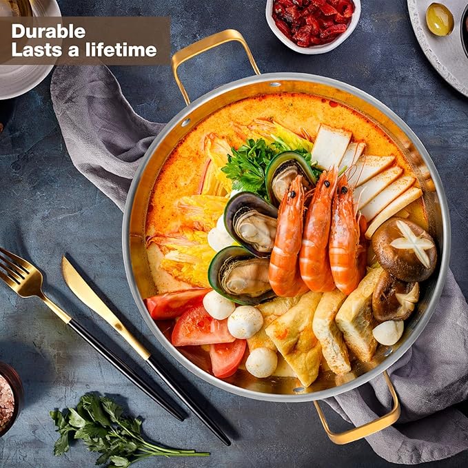 14 Inch Stainless Steel Paella Pan with Lid,Frying Pan, Tri-Ply Even Heating, Induction Ready & Dishwasher Safe – Great for Camping, Parties, Family Gatherings