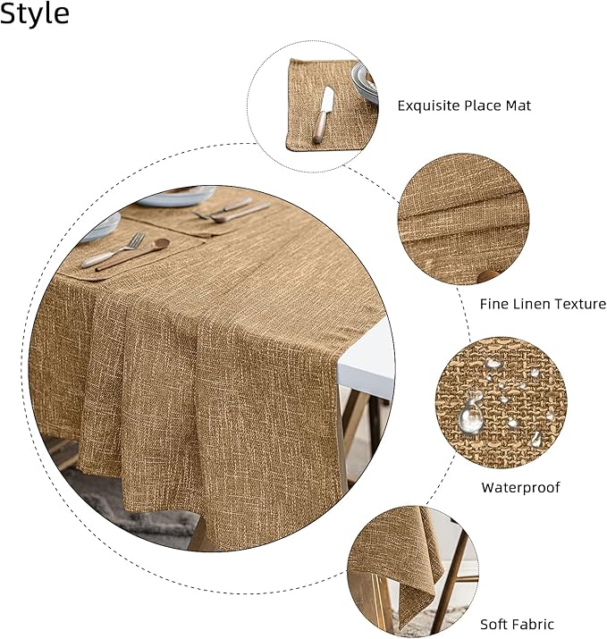 Waterproof Cotton Linen Tablecloths Rectangle Dining Table Cloth, Wipe Clean Indoor & Outdoor Table Cover for Buffet Party and Banquets, Wrinkle Resistant(54"x120") Coffee