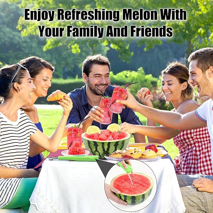 Premium Watermelon Cutter - 3 in 1 Watermelon Cutter Slicer Tool - Foldable Watermelon Slicer - Fruit Cutter for Kitchen Gadgets - Stainless Steel Watermelon Knife - Melon Baller Scoop