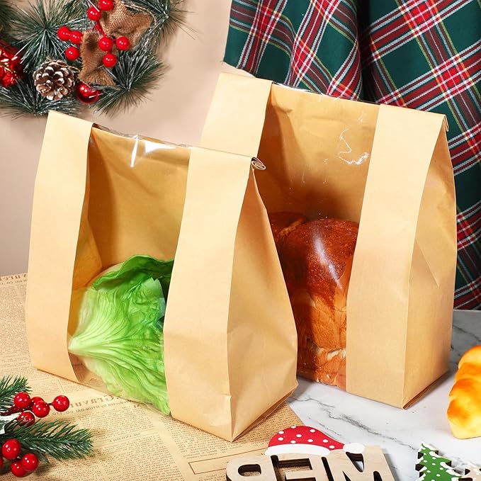 130 Pack Bread Bags for Homemade Sourdough Bags with Window, Large Bakery Bag with 160 Stickers for Packaging Baked Food Bread Storage (14 * 8.3 * 3.5 Inch)
