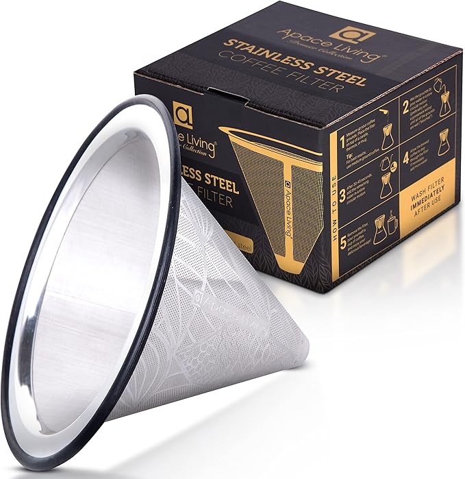 Compatible with Hario V60 Pour Over Coffee Filter - Wide Metal Base Reusable Stainless Steel Coffee Dripper - Paperless Coffee Filter for Sustainable Brewing
