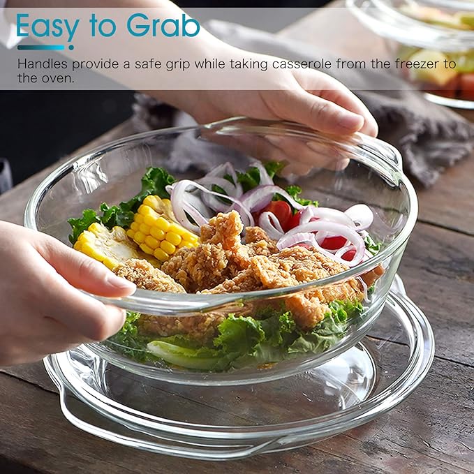 NUTRIUPS Medium Round Glass Casserole Dish with lid,2.5 L Covered Glass Casserole with Lid, Microwave and Oven Safe
