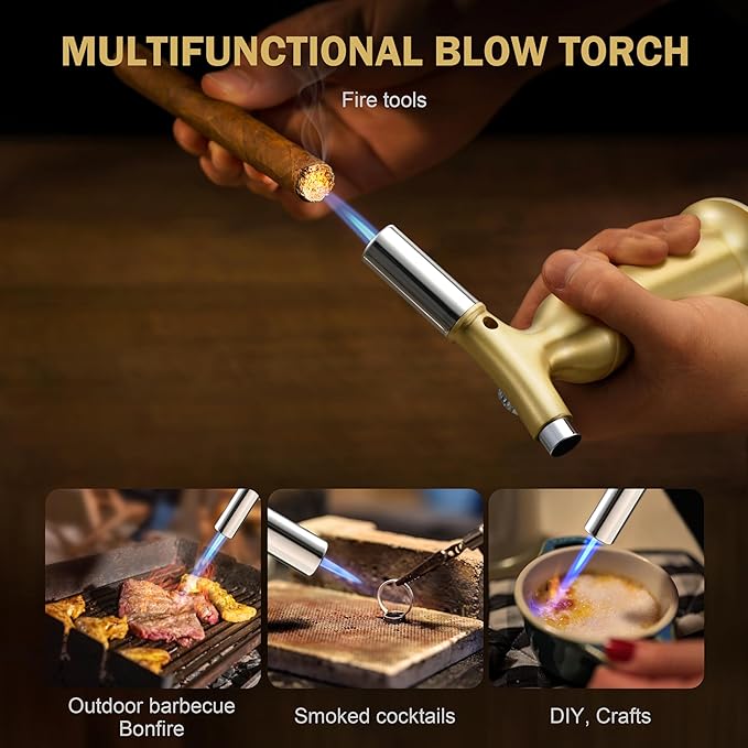 RAVS Butane Torch Lighter with Solid Copper Design, Kitchen Torch Lighter with Adjustable Flame, Refillable Creme Brulee Torch for Cooking, Soldering, Birthday Gifts for Men Women, Butane Not Included
