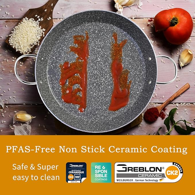 ACTIV CUISINE 15 Inch Paella Pan for 4-8 Servings – Ceramic Nonstick Coating, Easy to Clean – Compatible with Induction & Gas Burners – Lightweight Aluminum, Perfect for Indoor & Outdoor Cooking