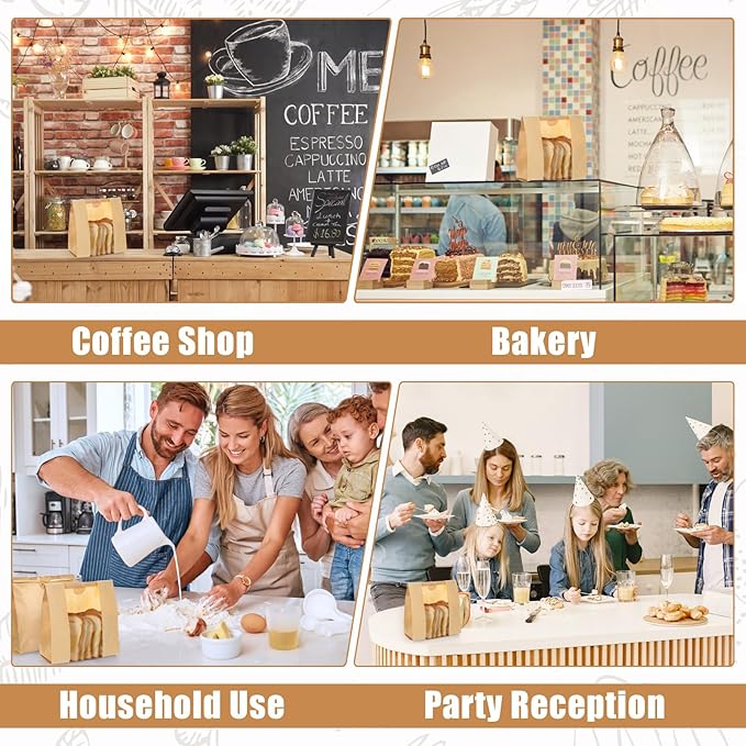WSICSE 30 Pack Paper Bread Bags with Window, 14 * 8.3 * 3.5 Inch Disposable Brown Simple Fold Top Bag for Homemade Bread, Sourdough, Bagels, Croissants, Donuts