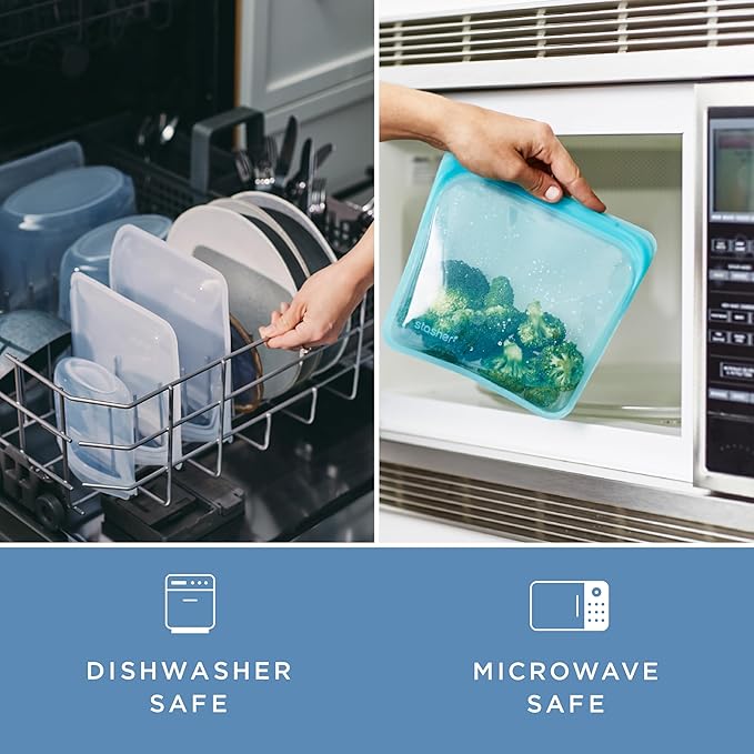 Stasher Premium Silicone Reusable Food Storage Bags and Stretch Lids 10-Pack, Clear, Airtight Seal, Food Containers & Covers, Boxed Starter Kit, BPA Free, Leak-free, Dishwasher Safe, Eco-Friendly