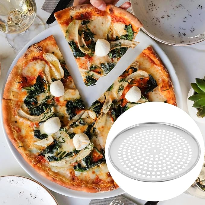 Yardwe Perforated Pizza Baking Tray 10-Inch Stainless Steel Pizza Pan with Holes Ideal for Home Oven and Restaurant Use