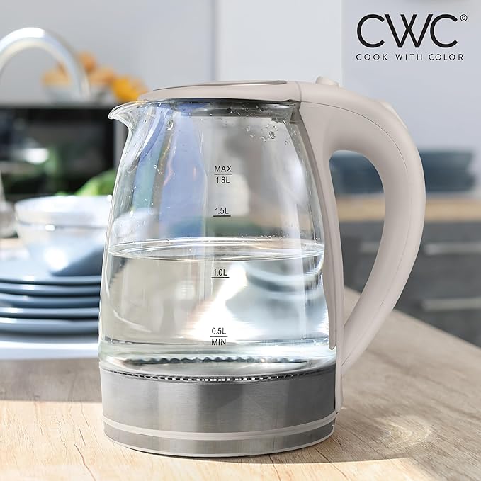 COOK WITH COLOR Electric Tea Kettle, 1.8L Cordless Hot Water Boiler, 1200W Rapid Boil, Auto Shutoff & Boil Dry Protection, BPA-Free, Sleek Countertop Design, Cream