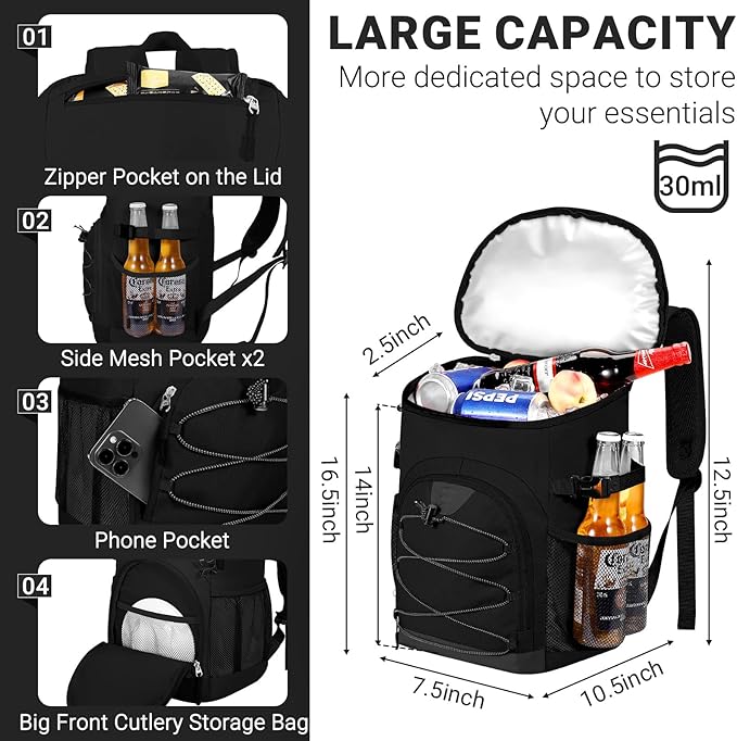 Cooler Backpack, Lightweight and Soft Backpack Cooler for Men Women, Insulated Lunch Bag for Camping Traveling Hiking