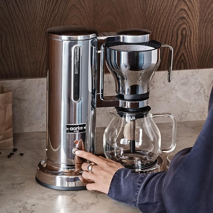 aarke Coffee Maker - Electric 10 Cup / 42 fl oz Drip Brewer with Automatic Drip-Stop, Glass Carafe, Brews Full Pot in Under 6 Minutes, SCA certified, Stainless Steel
