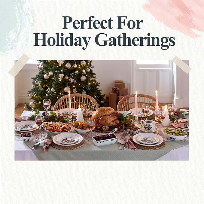 Portmeirion Holly and Ivy 8-Inch Serving Bowls (Set of 4) - Holiday Earthenware for Christmas Feasts, Ideal for Pasta, Soups, Desserts - Oven, Microwave, Freezer, Dishwasher Safe - Seasonal Tableware